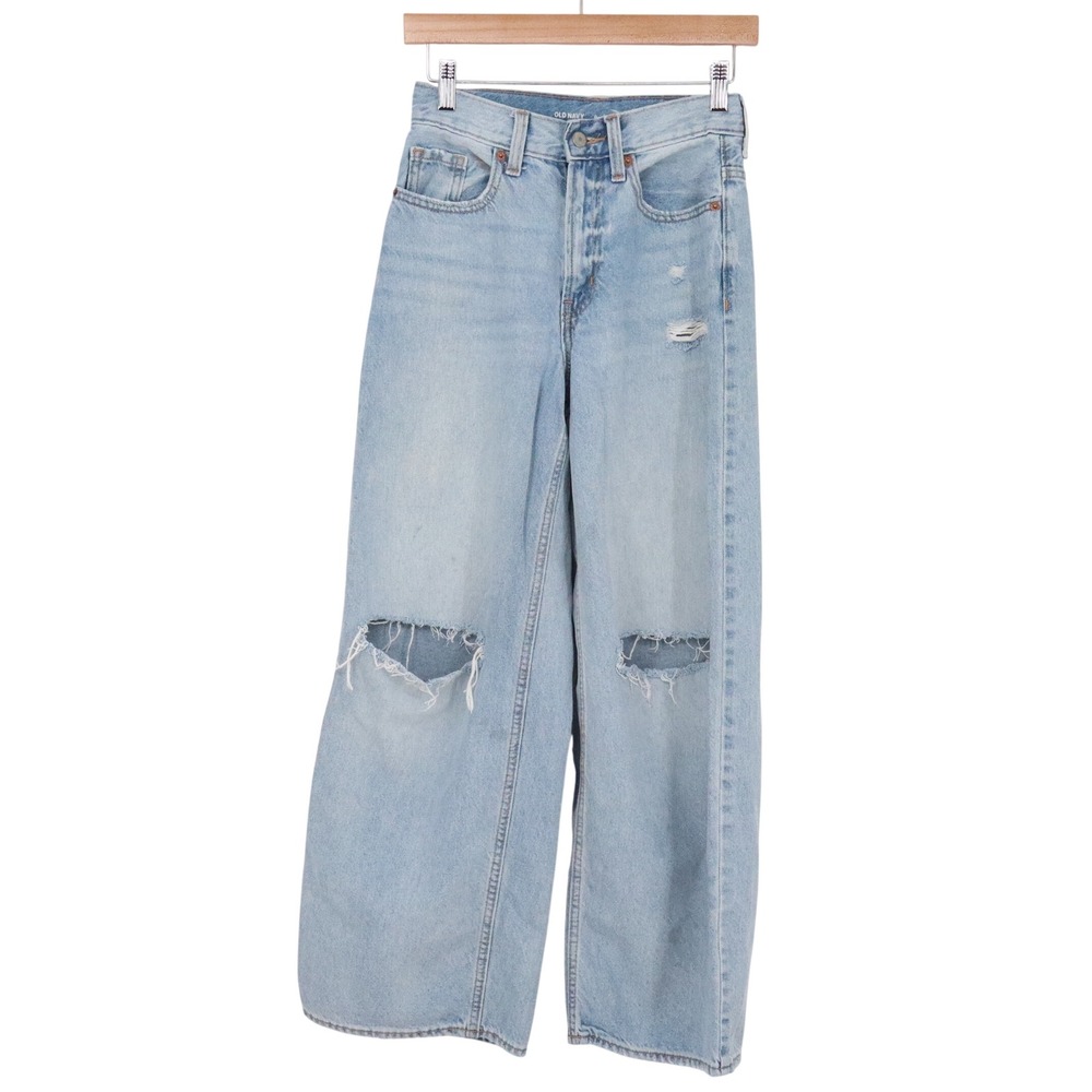 Old Navy Jeans Womens 0 Baggy Wide Leg Light Wash Distressed High Rise Good